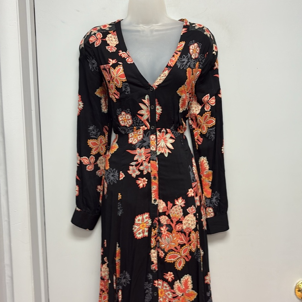 Free People MIRANDA Midi Dress in Black Combo Size 4 - Picture 2 of 13